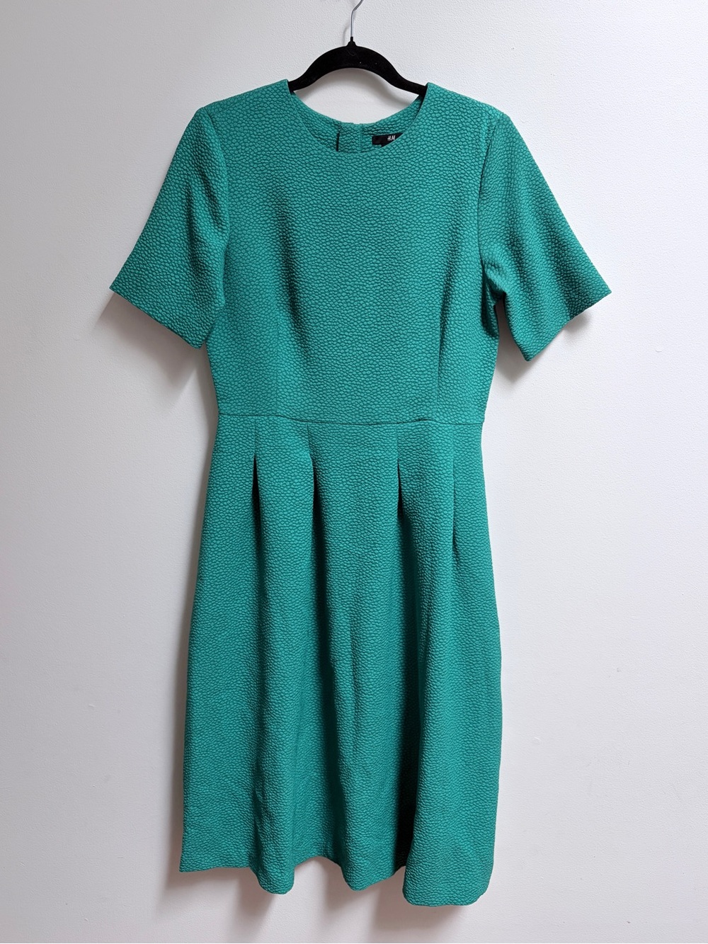 H&M Teal Textured Fit-and-Flare Dress w/ Sleeves Size 10